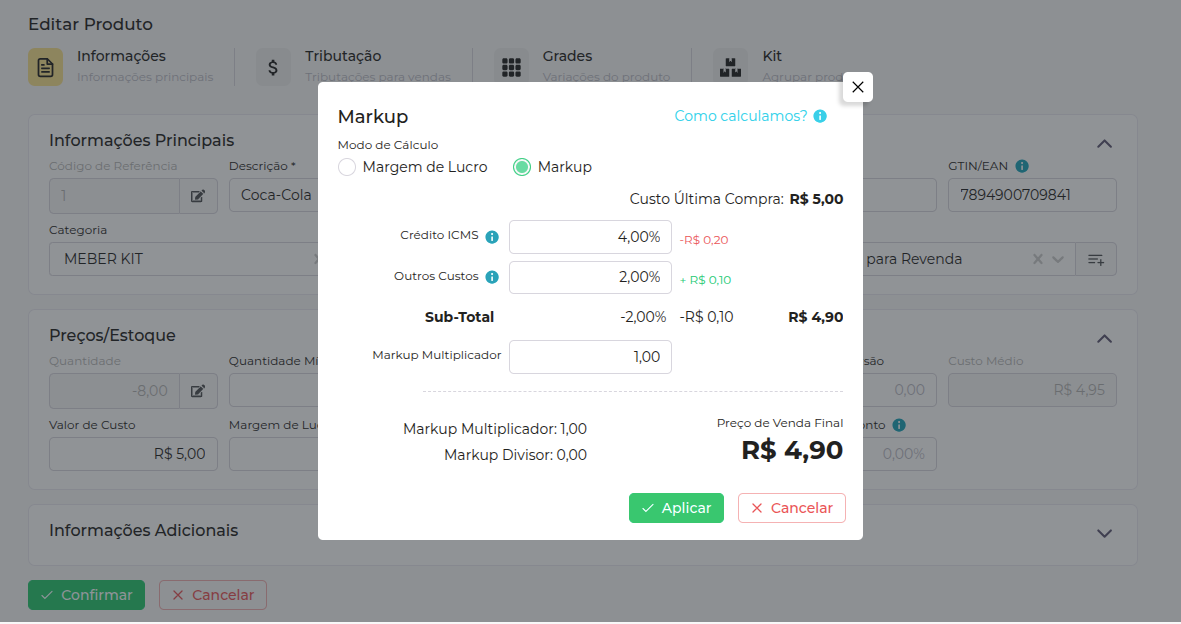 Calculadora de preço de venda Markup - Doma